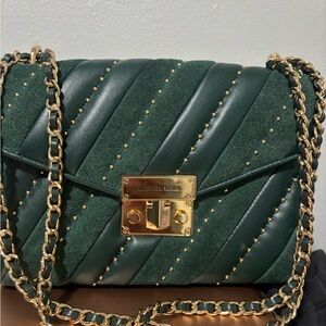 Michael Kors Dark Green Quilted Crossbody Bag